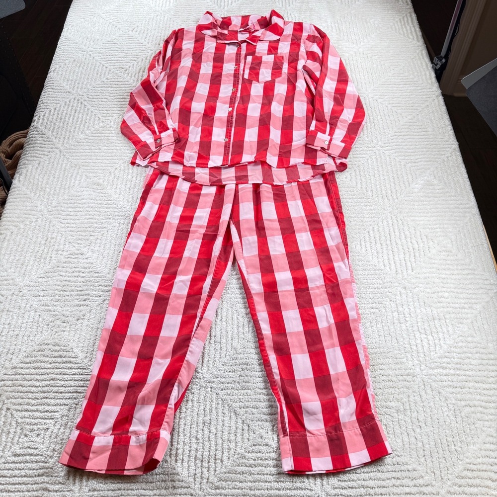 Buddy Love Jam Jam Pajama Set Womens Medium Red Pink Buffalo Check Plaid V Day